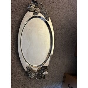 Vintage Godinger Silver Plated Serving Tray Grape Leaf Accents Elegant Tableware